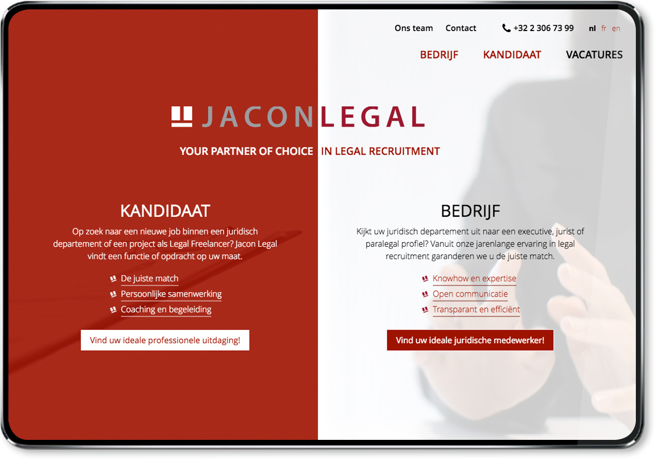 Website van JaconLegal op ipad